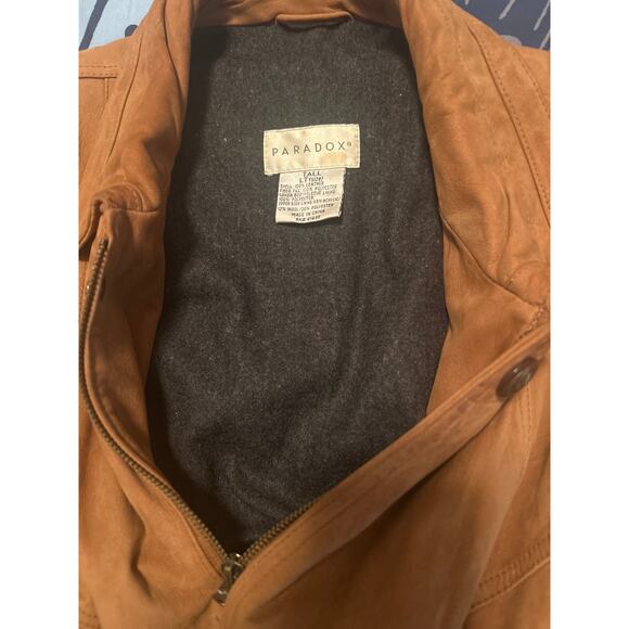 GUC Paradox Men's Brown Leather Suede Jacket Snaps and Zips in Front Size LT - Picture 4 of 7
